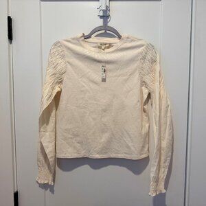 Smocked Long-Sleeve Tee, Vintage Ivory, Size Small NWT